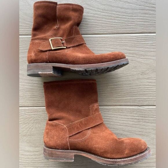 Frye Natalie Side Buckle Suede Engineer Short Boots Chestnut Brown size 6.5 - Picture 2 of 6